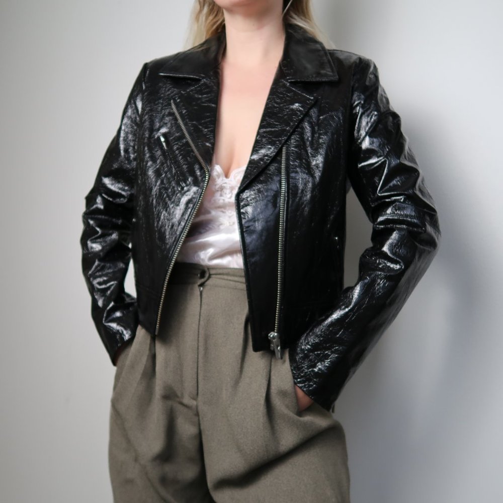 Veda patent leather moto jacket